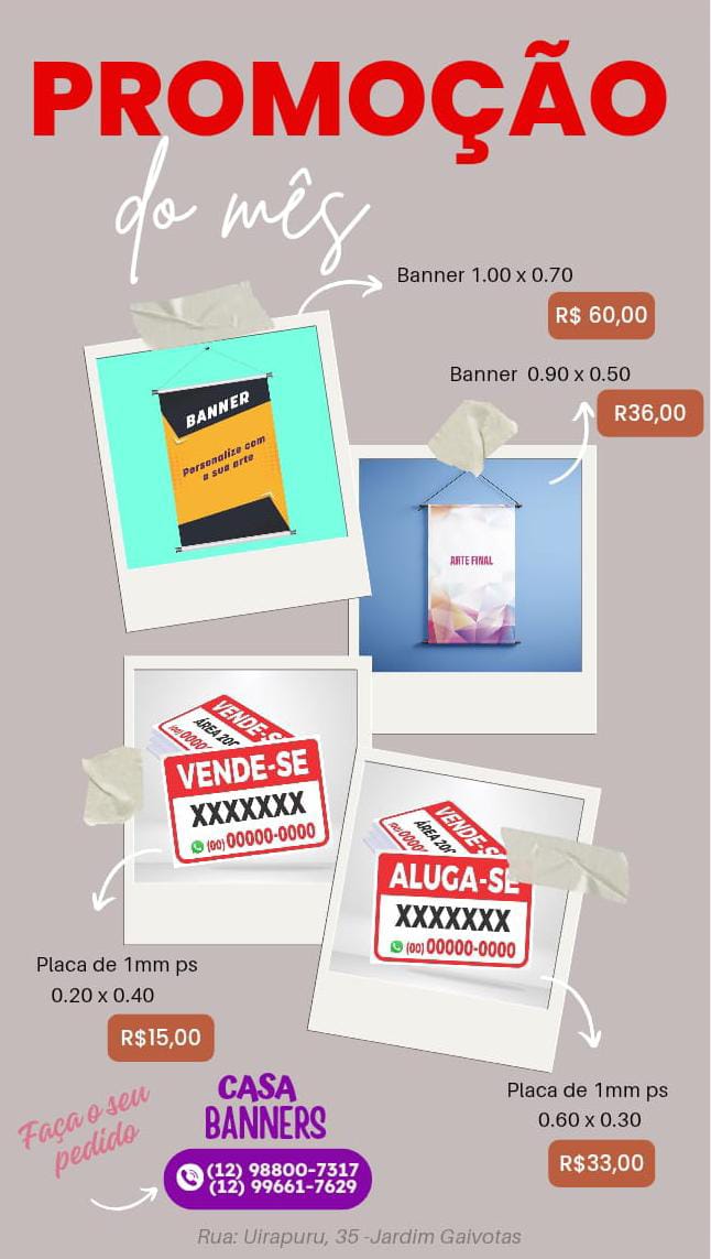 Promoção Placas e banners